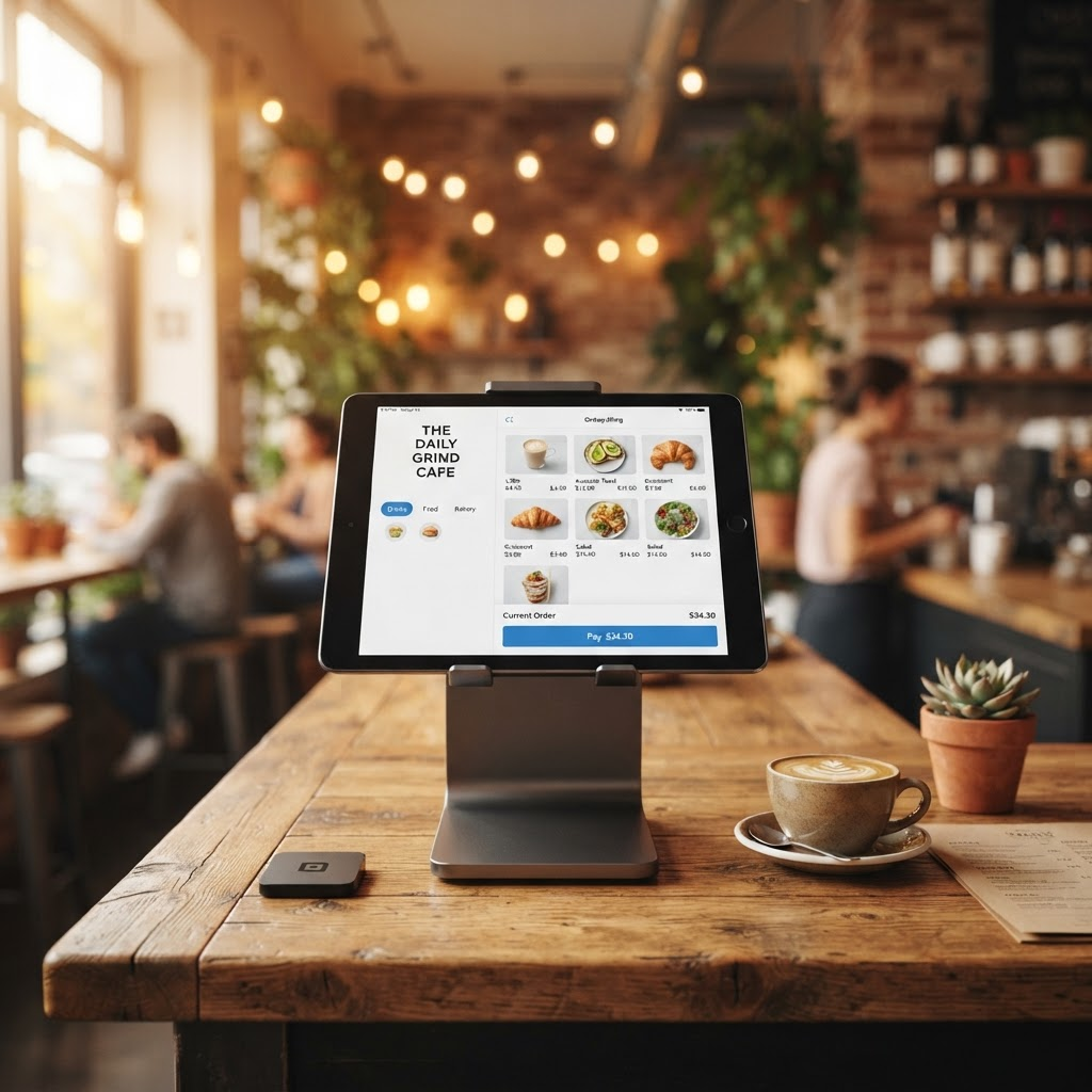 StringSpeak POS terminal on a cozy restaurant counter